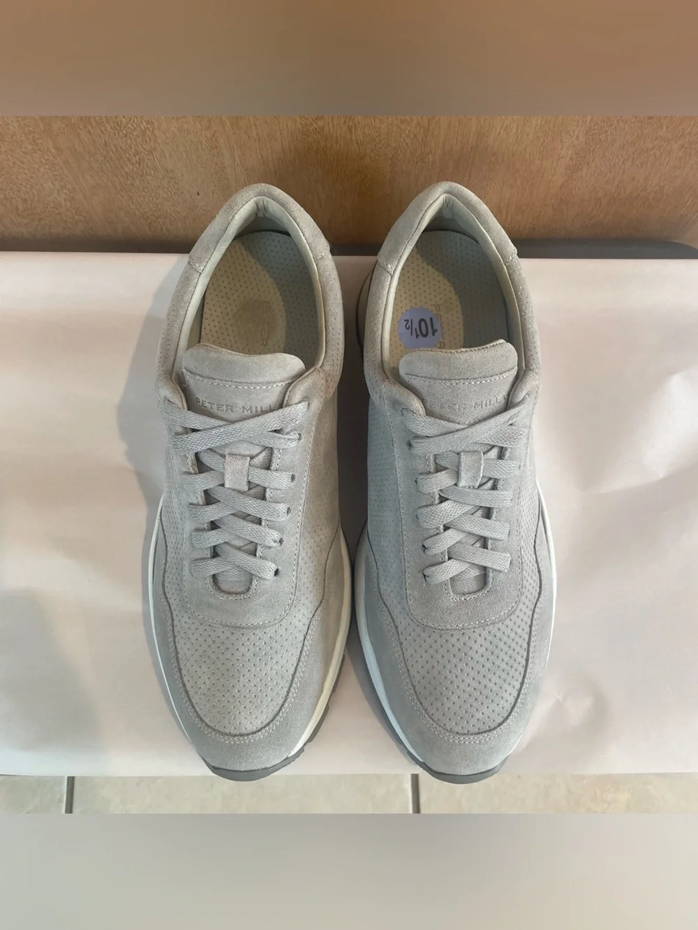 Peter Millar Wayfare Runner Golf Mens Sz US 10.5 Pearl Gray Suede Comfort Shoes